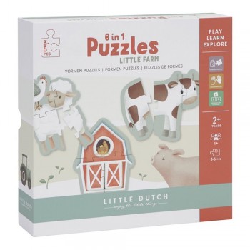 Puzzle 6 in 1 din carton FSC - Little Farm - Little Dutch Puzzle 6 in 1 din carton FSC - Little Farm - Little Dutch