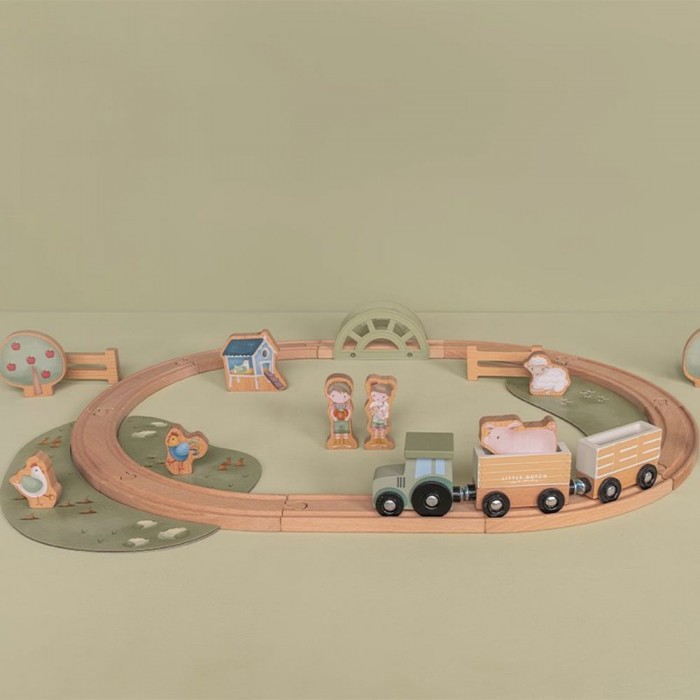 Trenulet cu sine din lemn si accesorii - Little Farm - Little Dutch