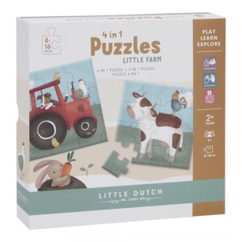 Puzzle 4 in 1 din carton FSC - Little Farm - Little Dutch Puzzle 4 in 1 din carton FSC - Little Farm - Little Dutch