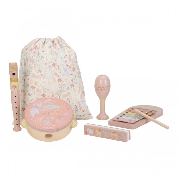 Set de instrumente muzicale din lemn FSC - Pink - Safari Friends - Little Dutch