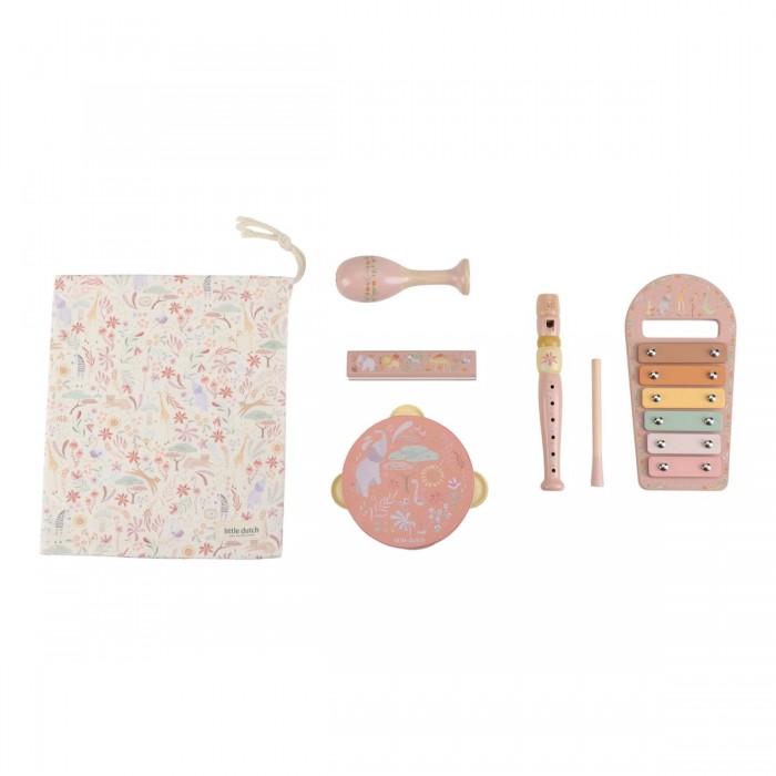 Set de instrumente muzicale din lemn FSC - Pink - Safari Friends - Little Dutch