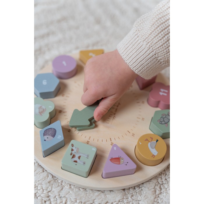 Puzzle 3D din lemn cu ceas - Little Farm - Little Dutch
