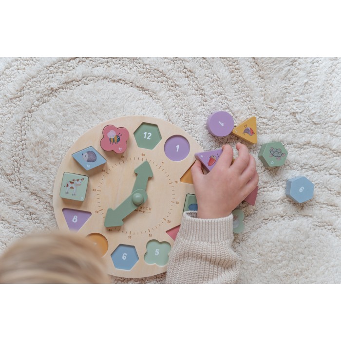 Puzzle 3D din lemn cu ceas - Little Farm - Little Dutch
