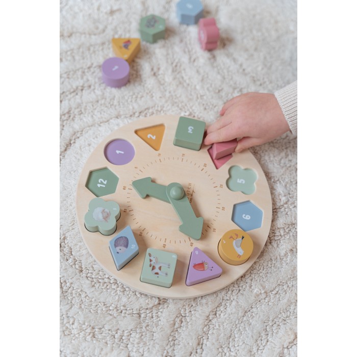 Puzzle 3D din lemn cu ceas - Little Farm - Little Dutch
