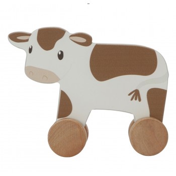 PRODUS PROMOTIONAL - Jucarie din lemn FSC cu roti si snur pentru tras - Vacuta - Little Dutch