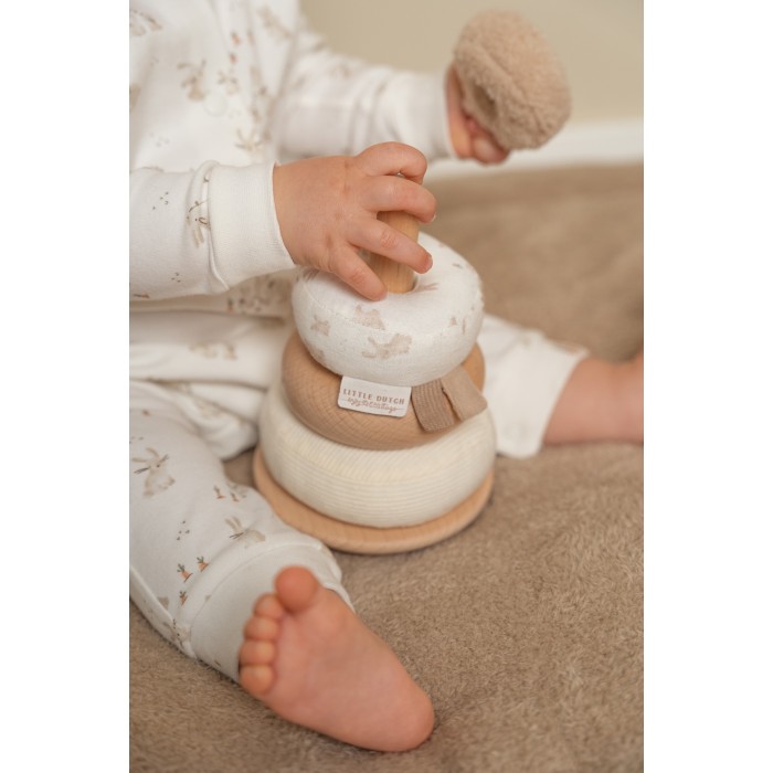 Jucarie din lemn FSC si textil pentru stivuire - Baby Bunny - Little Dutch