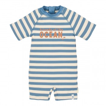 Costum de baie intreg cu maneca scurta - Ocean Blue Stripes - Little Dutch