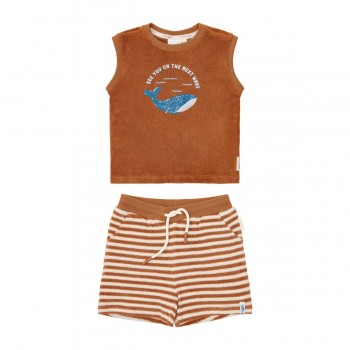 Set maiou si pantaloni scurti - Ocean World Brown - Little Dutch