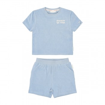 Set tricou maneca scurta si pantaloni scurti - Ocean World Blue - Little Dutch