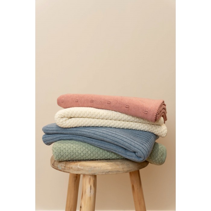 Paturica tricotata pentru patut - Pure Soft White - 70 x 100 cm - Little Dutch