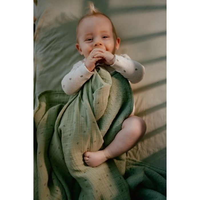 Patura tricotata din bumbac organic dublata cu plus - Pure Sage - Little Dutch Patura tricotata din bumbac organic dublata cu plus - Pure Sage - Little Dutch