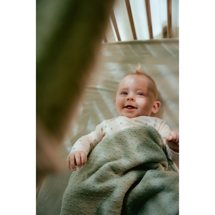 Patura tricotata din bumbac organic dublata cu plus - Pure Sage - Little Dutch Patura tricotata din bumbac organic dublata cu plus - Pure Sage - Little Dutch