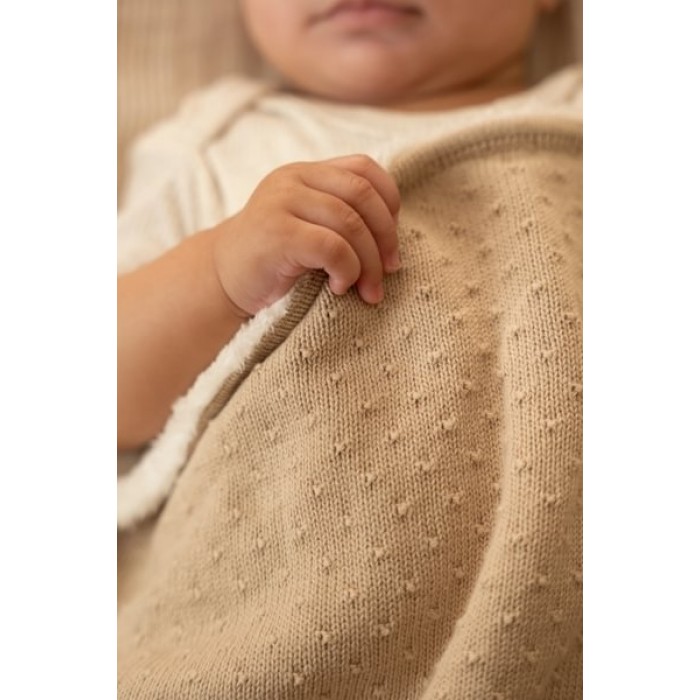 Patura tricotata din bumbac organic dublata cu plus - Pure Soft Beige - Little Dutch Patura tricotata din bumbac organic dublata cu plus - Pure Soft Beige - Little Dutch