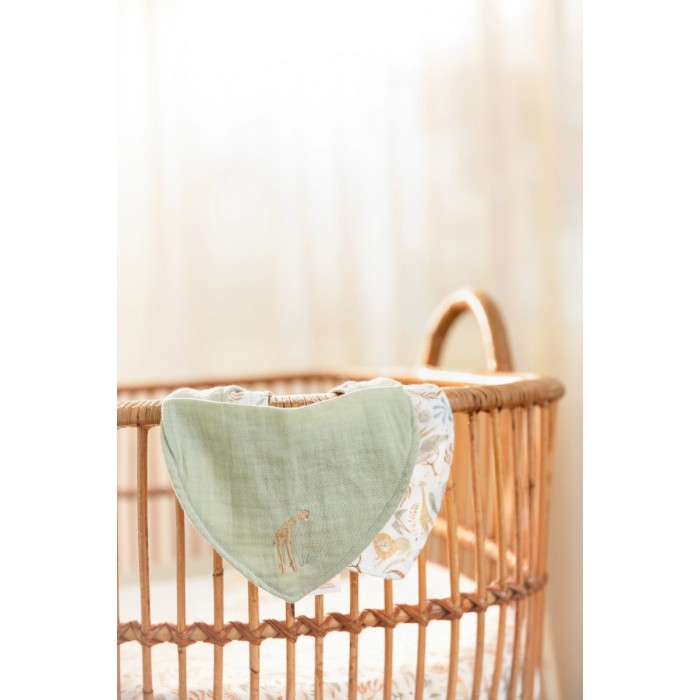 Baveta bandana dublata din bumbac organic - set 2 bucati - Green/Safari Wonders - Little Dutch
