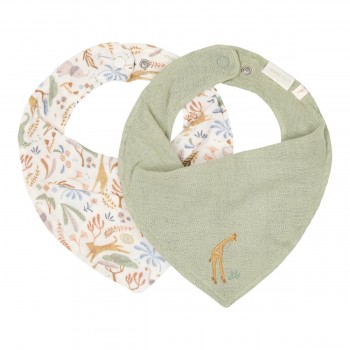 Baveta bandana dublata din bumbac organic - set 2 bucati - Green/Safari Wonders - Little Dutch