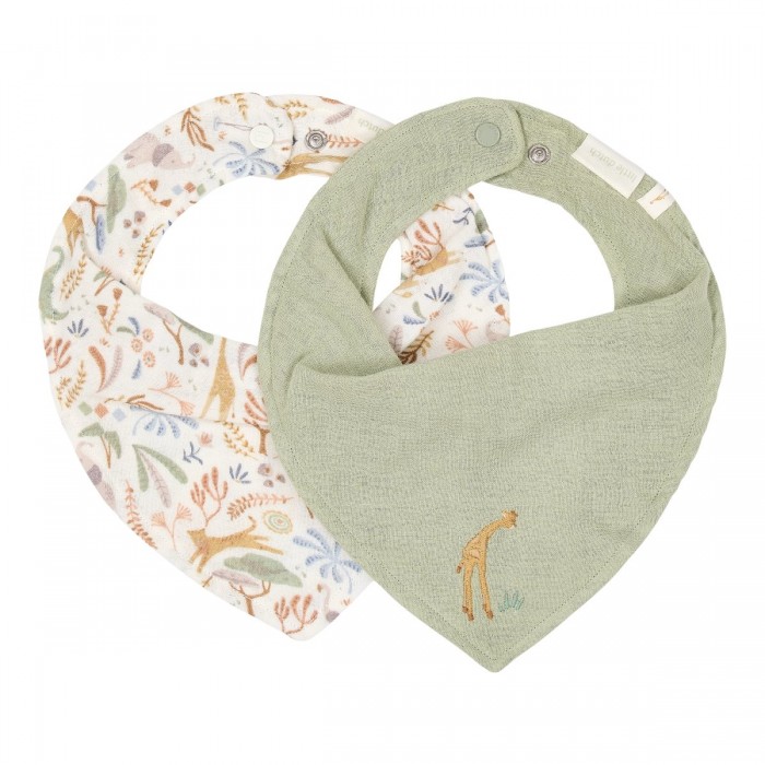 Baveta bandana dublata din bumbac organic - set 2 bucati - Green/Safari Wonders - Little Dutch