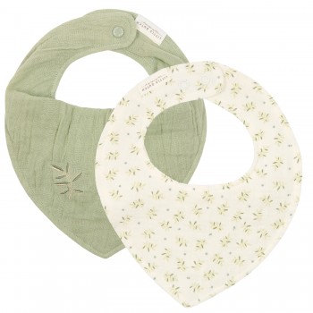 Baveta bandana dublata din bumbac organic - set 2 bucati - Blueberry Leaves / Sage - Little Dutch