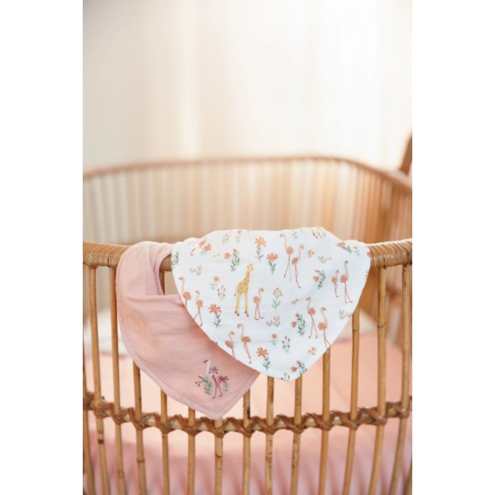 Baveta bandana dublata din bumbac organic - set 2 bucati - Pink/ Blooming Safari - Little Dutch