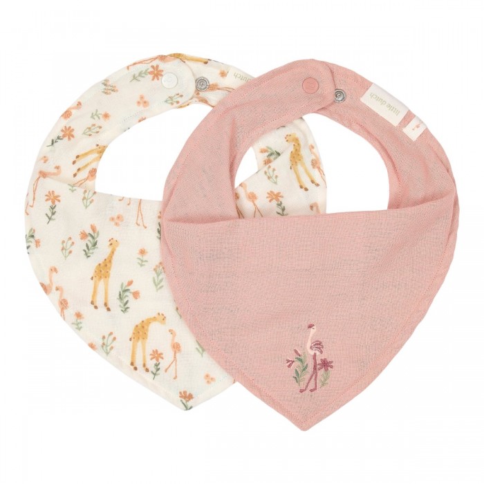 Baveta bandana dublata din bumbac organic - set 2 bucati - Pink/ Blooming Safari - Little Dutch