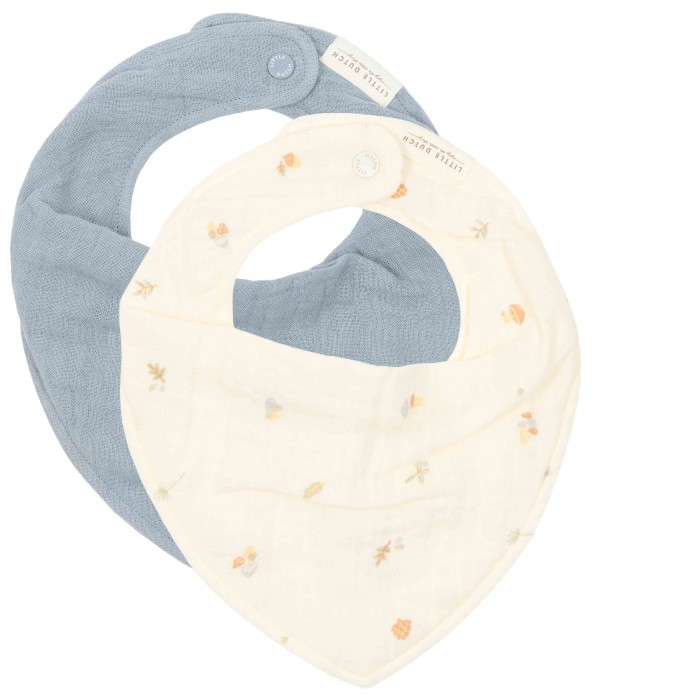 Baveta bandana dublata din bumbac organic - set 2 bucati - Forest Treasures / Denim Blue - Little Dutch
