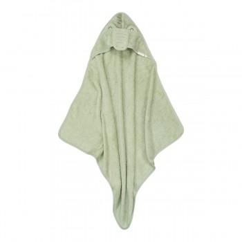 Prosop cu gluga din bumbac organic pentru bebelusi - 75 x 75 cm - Green Crocodil - Little Dutch
