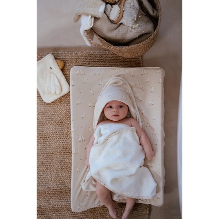 Prosop cu gluga din bumbac organic pentru bebelusi - 75 x 75 cm - Little Goose - Little Dutch