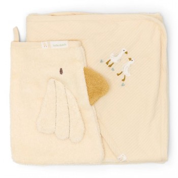 Set cadou cu prosop cu gluga si manusa de baie din bumbac organic pentru bebelusi - Little Goose - Little Dutch