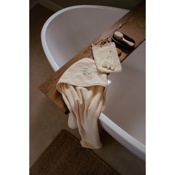 Set cadou cu prosop cu gluga si manusa de baie din bumbac organic pentru bebelusi - Little Goose - Little Dutch