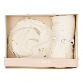 Set cadou din bumbac organic pentru bebelusi - Moon and Stars - Little Dutch