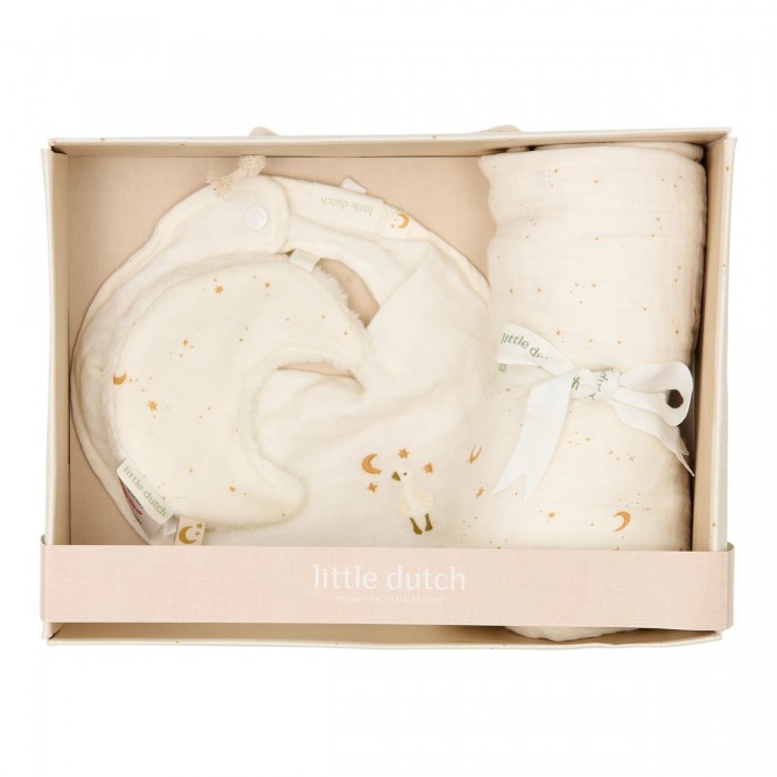 Set cadou din bumbac organic pentru bebelusi - Moon and Stars - Little Dutch