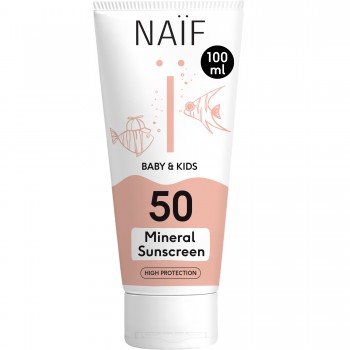 Crema  cu protectie solara minerala SPF 50 - Bebelusi si copii  - 100 ml - Naïf Crema  cu protectie solara minerala SPF 50 - Bebelusi si copii  - 100 ml - Naïf