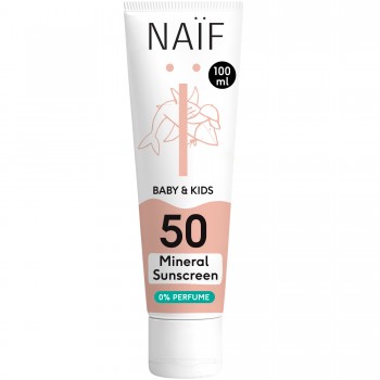 Crema cu protectie solara minerala SPF 50 FARA parfum - Bebelusi si copii  - 100 ml - Naïf Crema cu protectie solara minerala SPF 50 FARA parfum - Bebelusi si copii  - 100 ml - Naïf