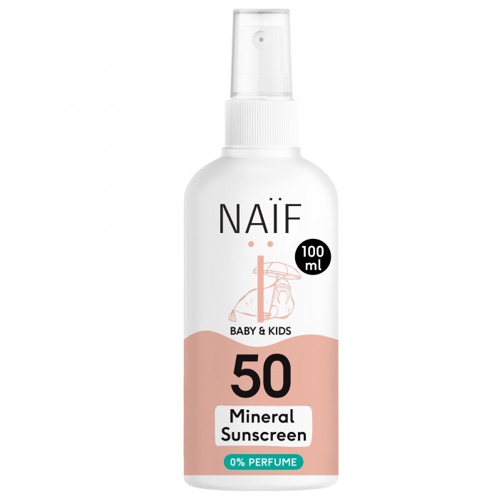 Spray cu protectie solara minerala SPF 50 FARA parfum - Bebelusi si copii  - 100 ml - Naïf