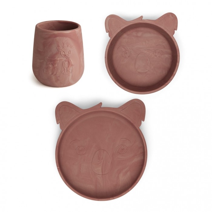 Set din silicon pentru masa copilului - Judi - Koala - Red Mix - Nuuroo