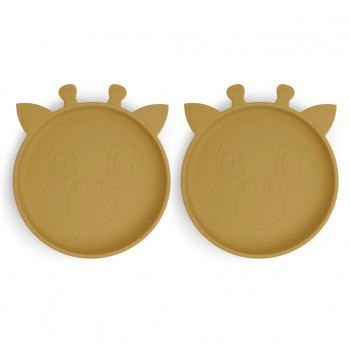 Set 2 farfurii din silicon Akila - Giraffe - Dusty Yellow - Nuuroo