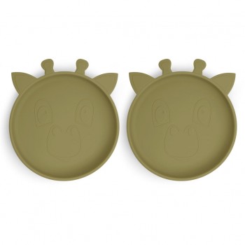 Set 2 farfurii din silicon Akila - Giraffe - Olive Green - Nuuroo