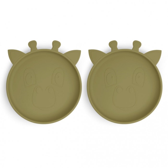 Set 2 farfurii din silicon Akila - Giraffe - Olive Green - Nuuroo