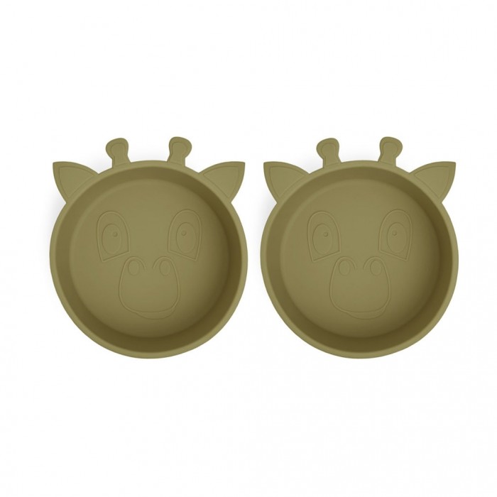 Set 2 farfurii adanci din silicon Alex - Giraffe - Olive Green - Nuuroo