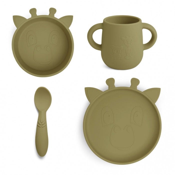 Set pentru masa copilului din silicon Likke - Giraffe - Olive Green - Nuuroo