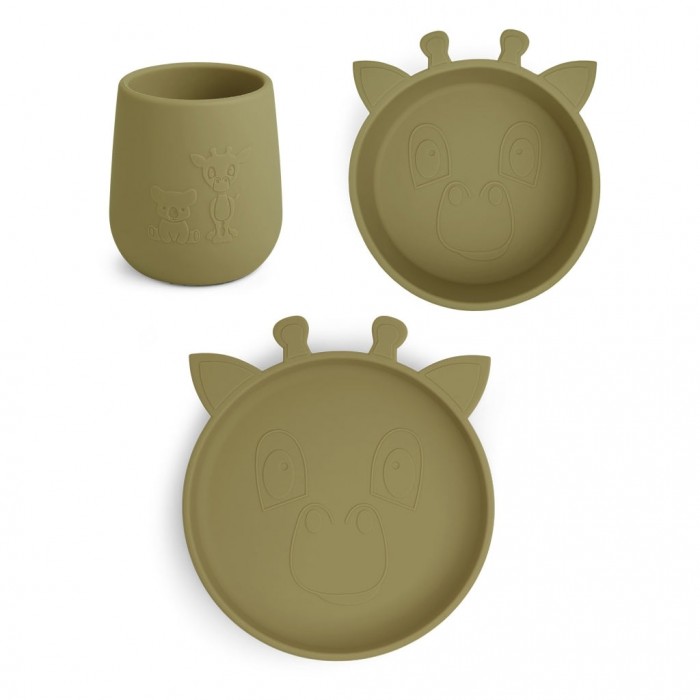 Set pentru masa copilului din silicon Judi - Giraffe - Olive Green - Nuuroo