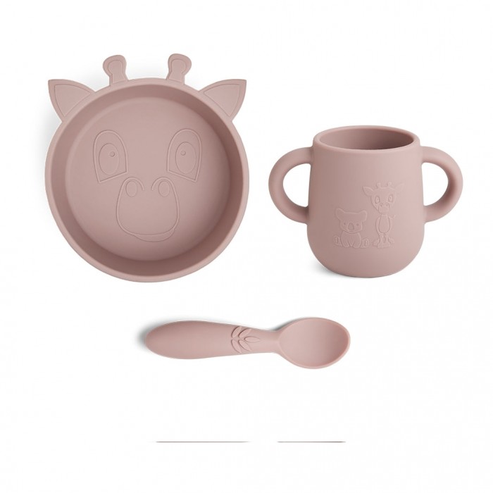 Set pentru masa copilului din silicon Ebba - Giraffe - Woodrose - Nuuroo