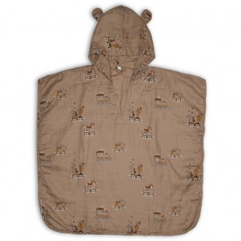 Poncho cu gluga din muselina de bumbac organic Flor - Carnival Train - Nuuroo Poncho cu gluga din muselina de bumbac organic Flor - Carnival Train - Nuuroo