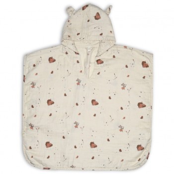 Poncho cu gluga din muselina de bumbac organic Flor - Cream Unicorn - Nuuroo Poncho cu gluga din muselina de bumbac organic Flor - Cream Unicorn - Nuuroo