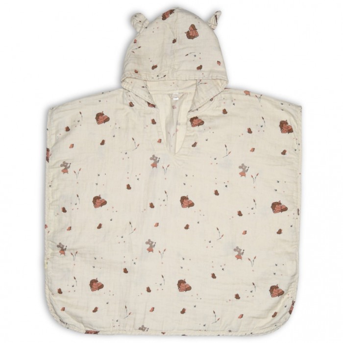Poncho cu gluga din muselina de bumbac organic Flor - Cream Unicorn - Nuuroo