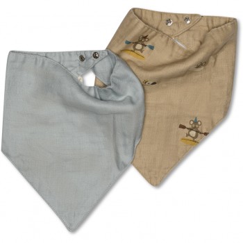 Baveta bandana din muselina de bumbac organic Villads - set 2 bucati - Surfer/Dusty Blue - Nuuroo