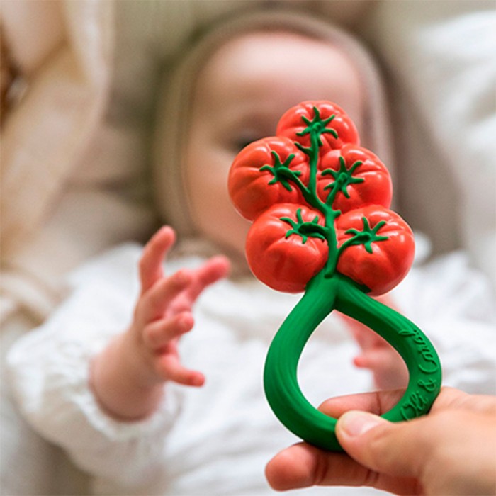 Jucarie zornaitoare de dentitie din cauciuc natural - Tomato - Oli & Carol