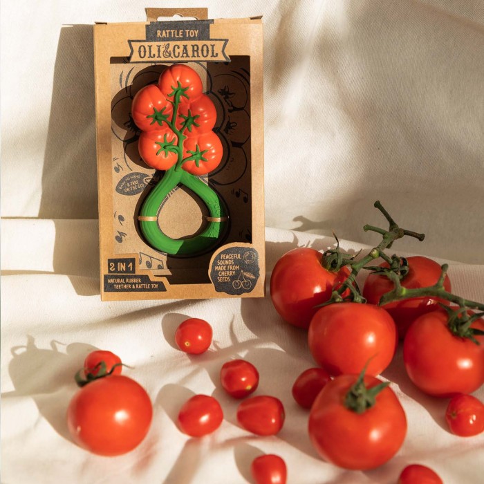 Jucarie zornaitoare de dentitie din cauciuc natural - Tomato - Oli & Carol