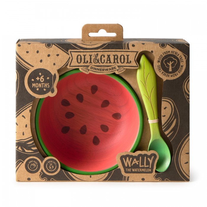 Bol din lemn FSC cu lingurita - Wally The Watermelon - Oli & Carol
