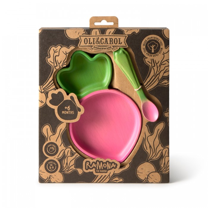 Farfurie din lemn FSC cu lingurita - Ramona The Radish - Oli & Carol