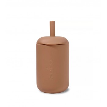 Pahar cu pai din silicon Eli - Caramel - Pétu Pétu